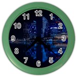 Illuminated Cityscape Against Blue Sky At Night Color Wall Clock Front