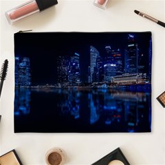 Illuminated Cityscape Against Blue Sky At Night Cosmetic Bag (xl) by Modalart