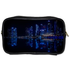 Illuminated Cityscape Against Blue Sky At Night Toiletries Bag (one Side) by Modalart