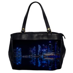 Illuminated Cityscape Against Blue Sky At Night Oversize Office Handbag (2 Sides) by Modalart