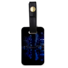 Illuminated Cityscape Against Blue Sky At Night Luggage Tag (one Side) by Modalart