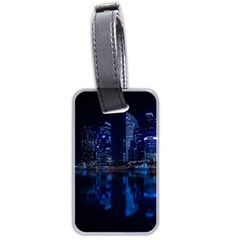 Illuminated Cityscape Against Blue Sky At Night Luggage Tag (two Sides) by Modalart