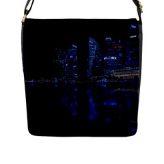 Illuminated Cityscape Against Blue Sky At Night Flap Closure Messenger Bag (l) by Modalart