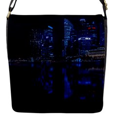 Illuminated Cityscape Against Blue Sky At Night Flap Closure Messenger Bag (s) by Modalart