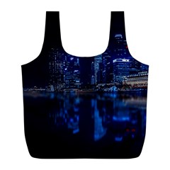 Illuminated Cityscape Against Blue Sky At Night Full Print Recycle Bag (l) by Modalart