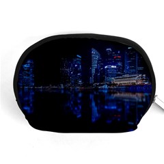 Illuminated Cityscape Against Blue Sky At Night Accessory Pouch (medium) by Modalart