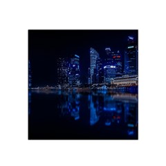 Illuminated Cityscape Against Blue Sky At Night Satin Bandana Scarf 22  X 22  by Modalart