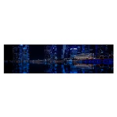 Illuminated Cityscape Against Blue Sky At Night Oblong Satin Scarf (16  X 60 ) by Modalart