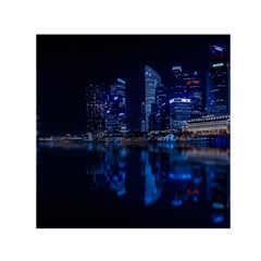 Illuminated Cityscape Against Blue Sky At Night Square Satin Scarf (30  X 30 ) by Modalart