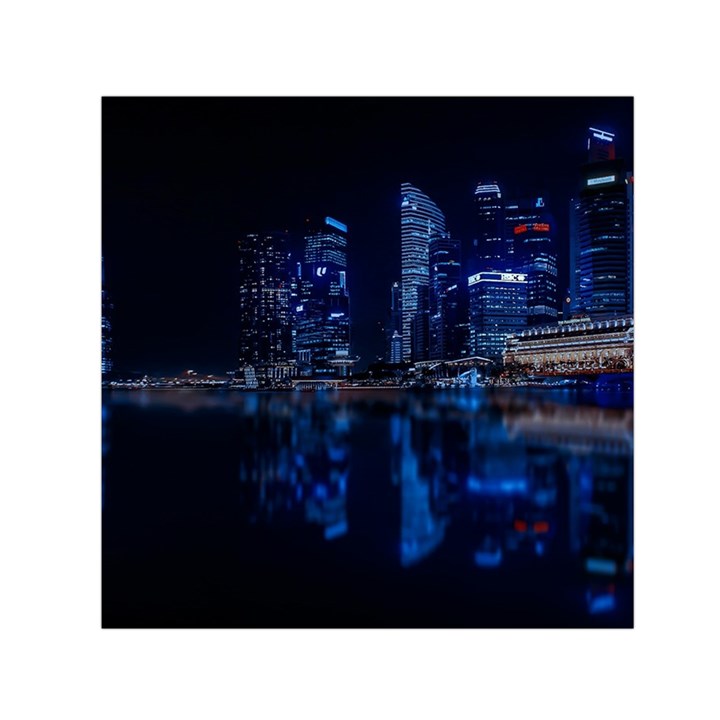 Illuminated Cityscape Against Blue Sky At Night Square Satin Scarf (30  x 30 )