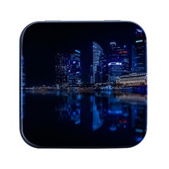 Illuminated Cityscape Against Blue Sky At Night Square Metal Box (black)