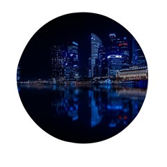 Illuminated Cityscape Against Blue Sky At Night Mini Round Pill Box by Modalart