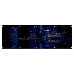 Illuminated Cityscape Against Blue Sky At Night Banner And Sign 12  X 4  by Modalart