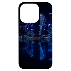 Illuminated Cityscape Against Blue Sky At Night Iphone 14 Pro Black Uv Print Case by Modalart