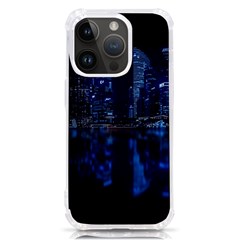 Illuminated Cityscape Against Blue Sky At Night Iphone 14 Pro Tpu Uv Print Case by Modalart