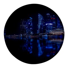 Illuminated Cityscape Against Blue Sky At Night Round Glass Fridge Magnet (4 Pack) by Modalart