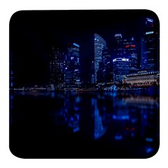 Illuminated Cityscape Against Blue Sky At Night Square Glass Fridge Magnet (4 Pack) by Modalart