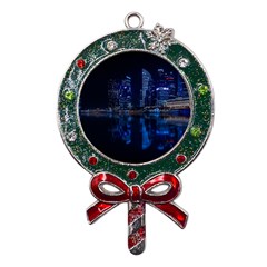 Illuminated Cityscape Against Blue Sky At Night Metal X mas Lollipop With Crystal Ornament by Modalart