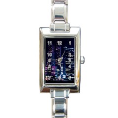 Black Building Lighted Under Clear Sky Rectangle Italian Charm Watch by Modalart