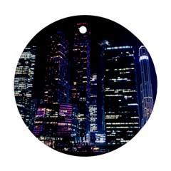 Black Building Lighted Under Clear Sky Ornament (round) by Modalart