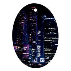 Black Building Lighted Under Clear Sky Ornament (oval) by Modalart