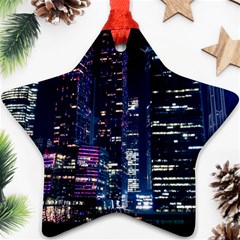 Black Building Lighted Under Clear Sky Ornament (star) by Modalart