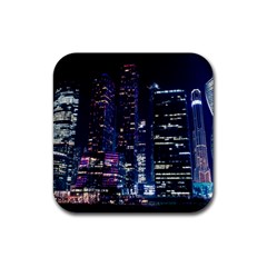 Black Building Lighted Under Clear Sky Rubber Coaster (square) by Modalart