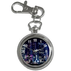 Black Building Lighted Under Clear Sky Key Chain Watches by Modalart