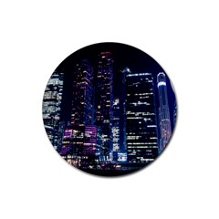 Black Building Lighted Under Clear Sky Rubber Coaster (round) by Modalart