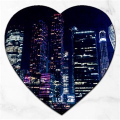 Black Building Lighted Under Clear Sky Jigsaw Puzzle (heart) by Modalart