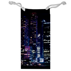 Black Building Lighted Under Clear Sky Jewelry Bag by Modalart