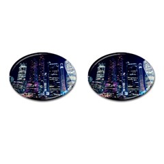 Black Building Lighted Under Clear Sky Cufflinks (oval) by Modalart