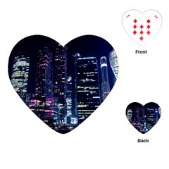 Black Building Lighted Under Clear Sky Playing Cards Single Design (heart) by Modalart