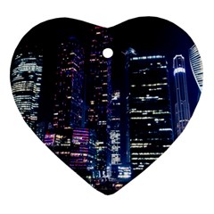 Black Building Lighted Under Clear Sky Heart Ornament (two Sides)