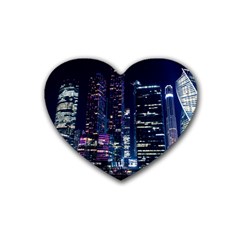 Black Building Lighted Under Clear Sky Rubber Coaster (heart) by Modalart