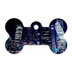 Black Building Lighted Under Clear Sky Dog Tag Bone (one Side) by Modalart