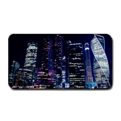 Black Building Lighted Under Clear Sky Medium Bar Mat by Modalart