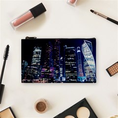 Black Building Lighted Under Clear Sky Cosmetic Bag (small) by Modalart