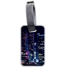 Black Building Lighted Under Clear Sky Luggage Tag (two Sides) by Modalart