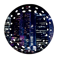 Black Building Lighted Under Clear Sky Ornament (round Filigree) by Modalart