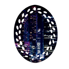 Black Building Lighted Under Clear Sky Ornament (oval Filigree) by Modalart