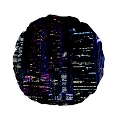 Black Building Lighted Under Clear Sky Standard 15  Premium Round Cushions by Modalart