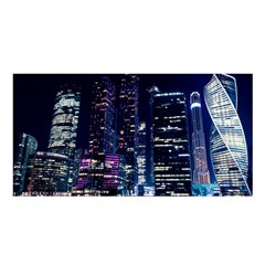 Black Building Lighted Under Clear Sky Satin Shawl 45  X 80  by Modalart