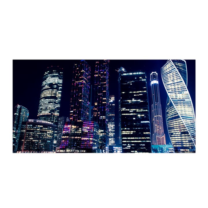 Black Building Lighted Under Clear Sky Satin Wrap 35  x 70 