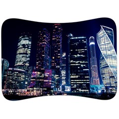 Black Building Lighted Under Clear Sky Velour Seat Head Rest Cushion by Modalart