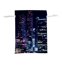 Black Building Lighted Under Clear Sky Lightweight Drawstring Pouch (m) by Modalart