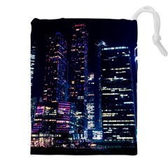 Black Building Lighted Under Clear Sky Drawstring Pouch (4xl) by Modalart