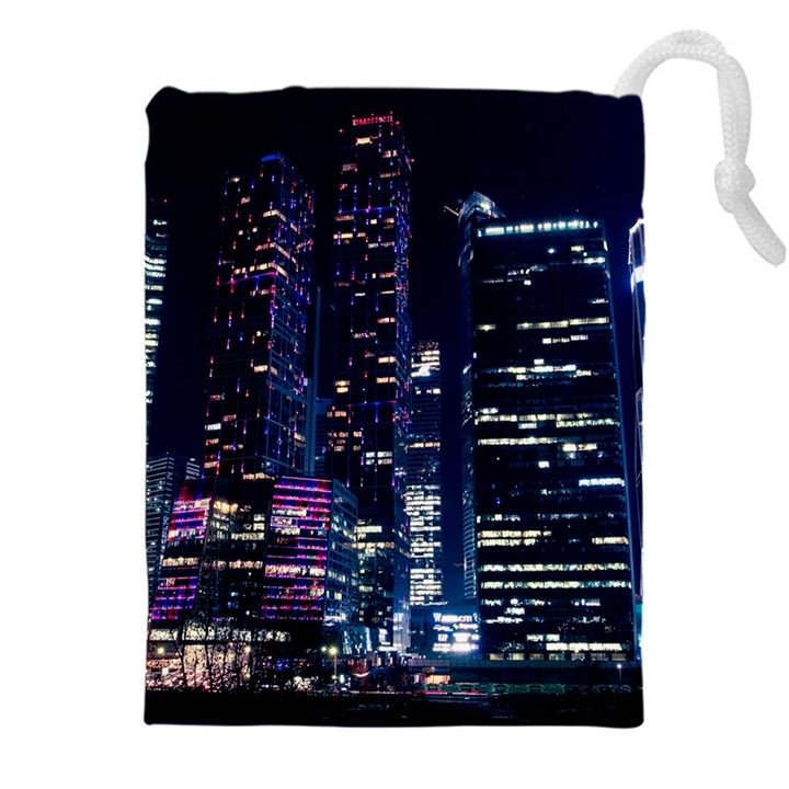 Black Building Lighted Under Clear Sky Drawstring Pouch (5XL)