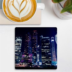 Black Building Lighted Under Clear Sky Uv Print Square Tile Coaster  by Modalart