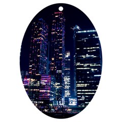 Black Building Lighted Under Clear Sky Uv Print Acrylic Ornament Oval by Modalart